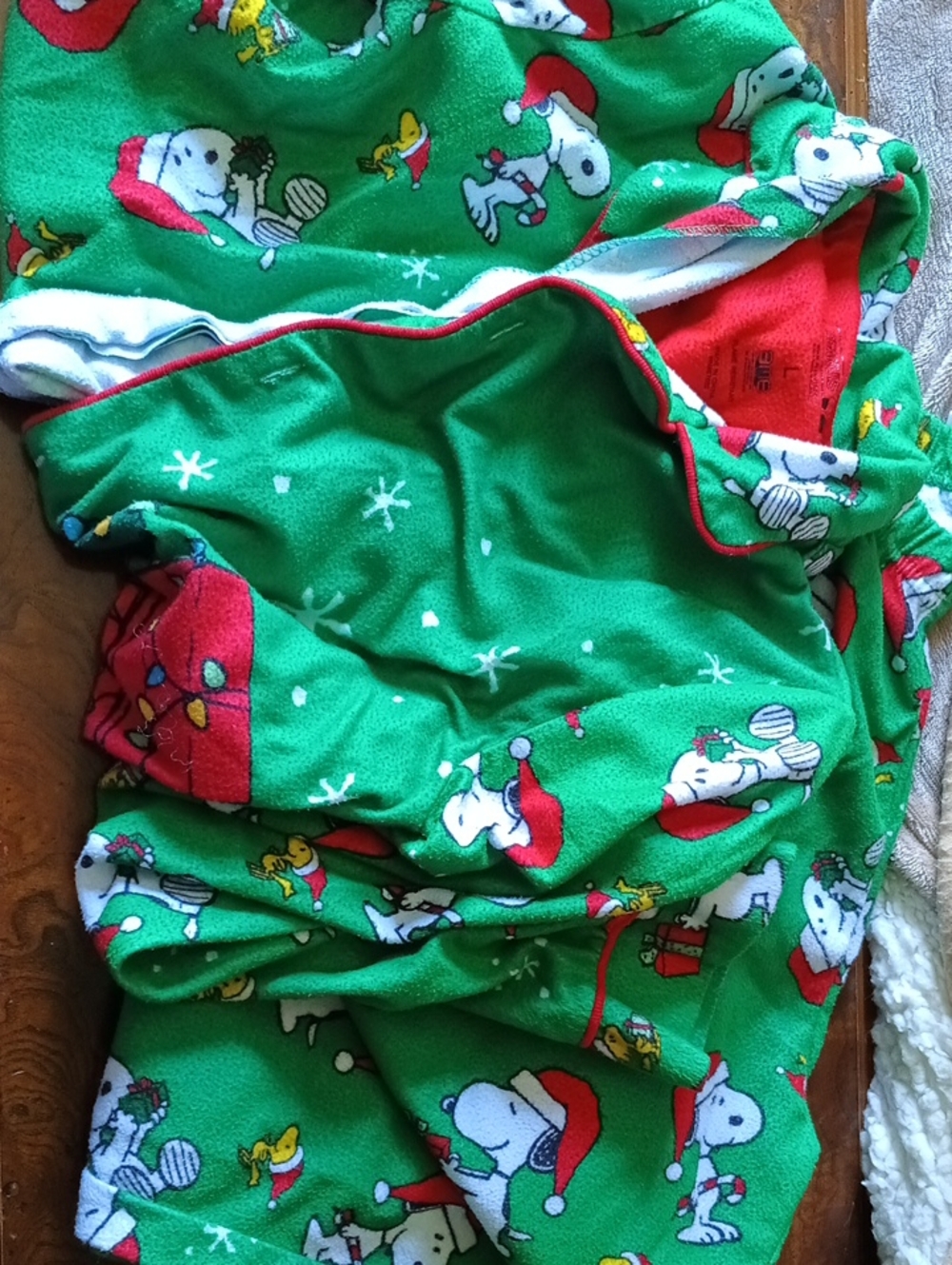 Peanuts Green Snoopy Holiday Fleece Pajama Set with Red Trim